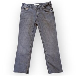 Zara Women's Straight Leg Denim Raw Hem Black Grey Zip Fly Jeans Sz6